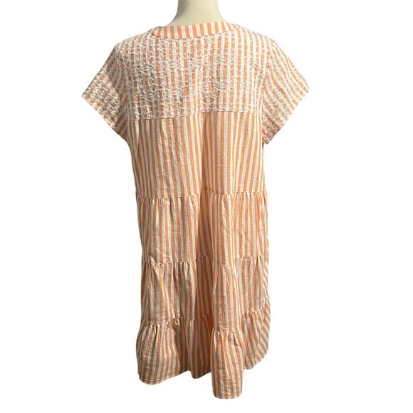 Tyler Boe Women's Orange White Stripe Linen Blend Claudia Dress Sz M Embroidery - Picture 3 of 6